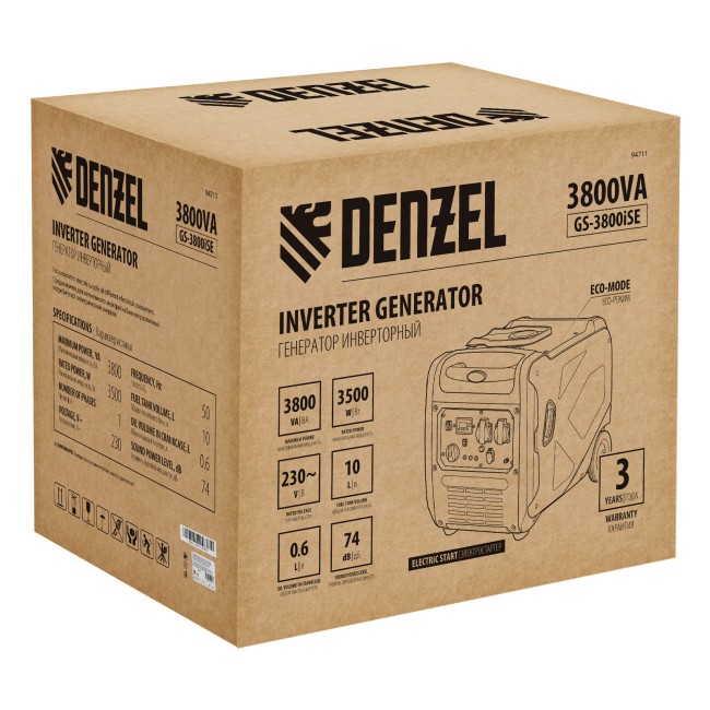 Генератор инверторный GS-3800iSE, 3,8 кВт Denzel