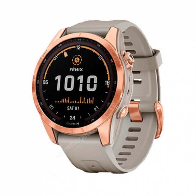 Часы Garmin Fenix 7S Solar цвета розовое золото с песочным силиконовым ремешком Часы Garmin Fenix 7S Solar цвета розовое золото с песочным силиконовым ремешком