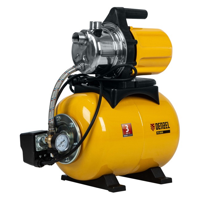 Насосная станция PS800X, 800 Вт, 3200 л/ч, ресивер 24 л, подъем 38 м, нержавейка Denzel Насосная станция PS800X, 800 Вт, 3200 л/ч, ресивер 24 л, подъем 38 м, нержавейка Denzel