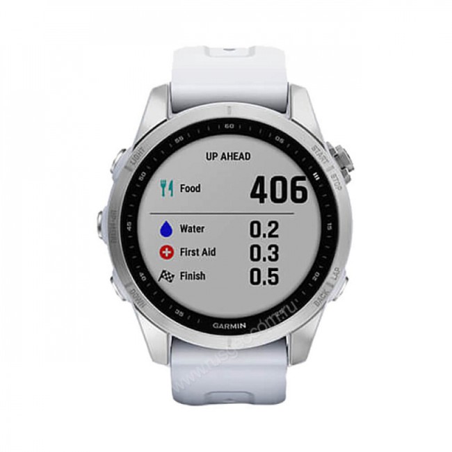Часы Garmin Fenix 7S серебристый с белым силиконовым ремешком