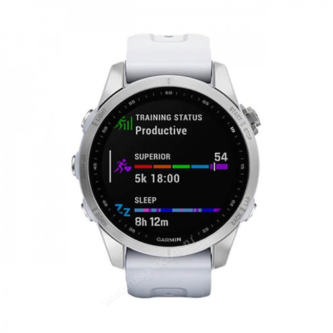 Часы Garmin Fenix 7S серебристый с белым силиконовым ремешком