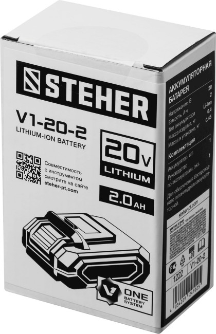 Аккумуляторная батарея V1-20-2 STEHER V1, 20 В, 2.0 Ач