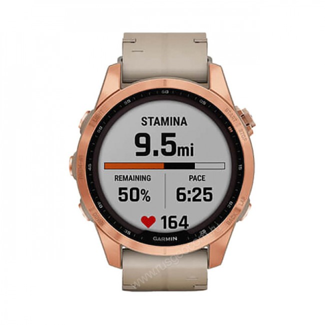 Часы Garmin Fenix 7S Sapphire Solar титановый цвета розовое золото с песчаным кожаным ремешком