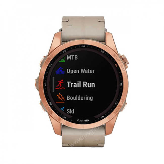 Часы Garmin Fenix 7S Sapphire Solar титановый цвета розовое золото с песчаным кожаным ремешком